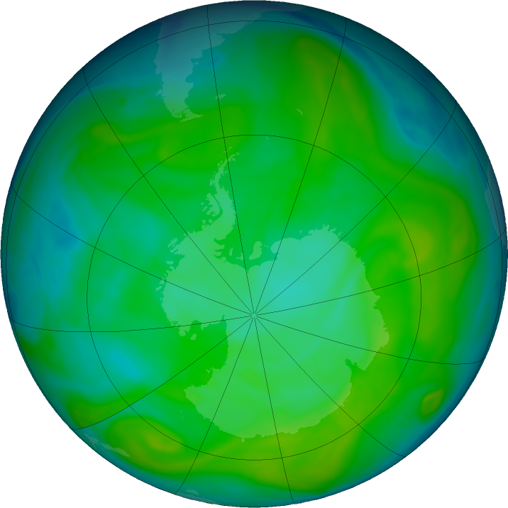 Antarctic ozone map for 15 December 2016